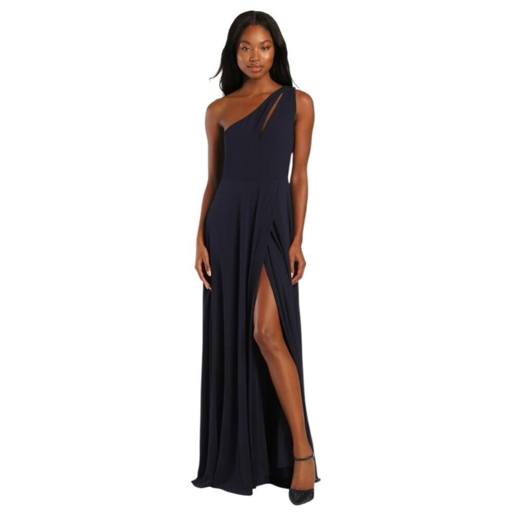 Lulus ChiffonOne -Shoulder NavyMaxi Dress XS #0407